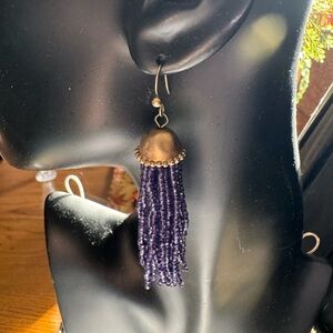 Gold and Purple Tassel Earrings